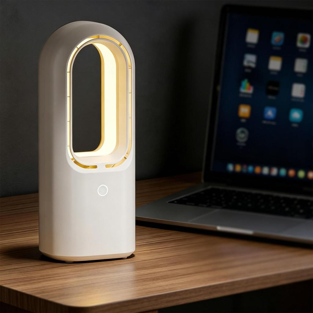 1-Speed Quiet USB Bladeless Fan with LED Night Light, Portable Table Cooling Fan for Bedroom Office Home Personal Air Circulator