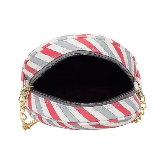 ADISA Women Girls Diagonal Stripes Cross Body Sling Bag with Full Gold Chain