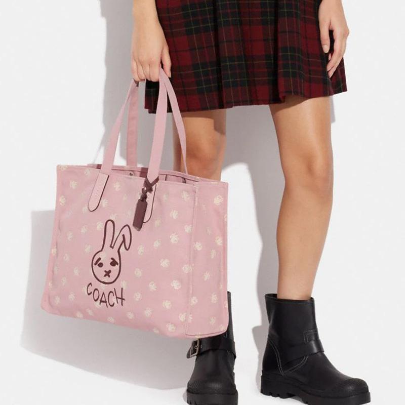 New COACH Recycled Canvas With Recycled Leather Tote Bag, Shopping Bag, Canvas Bag, Handbag, Shoulder Bag Women's Pink CF926-LHRHJ