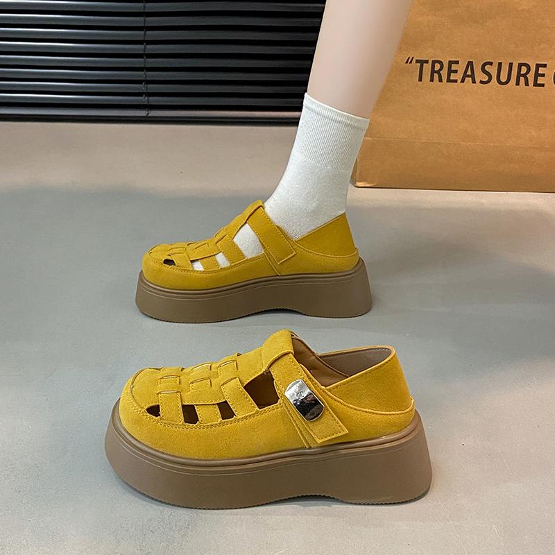 Fashion 2025 Summer Women's Suede Sandals Trendy Thick Bottom Outdoor Anti Slip Fashion Buckle Breathable Women's Versatile Single Shoes