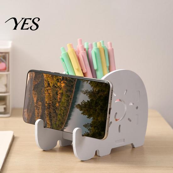 Clutter-free Desk Organizer Elephant Pencil Holder, Creative Phone Stand, Practical Storage Box, Wood-plastic Composite Desktop for Pens Makeup