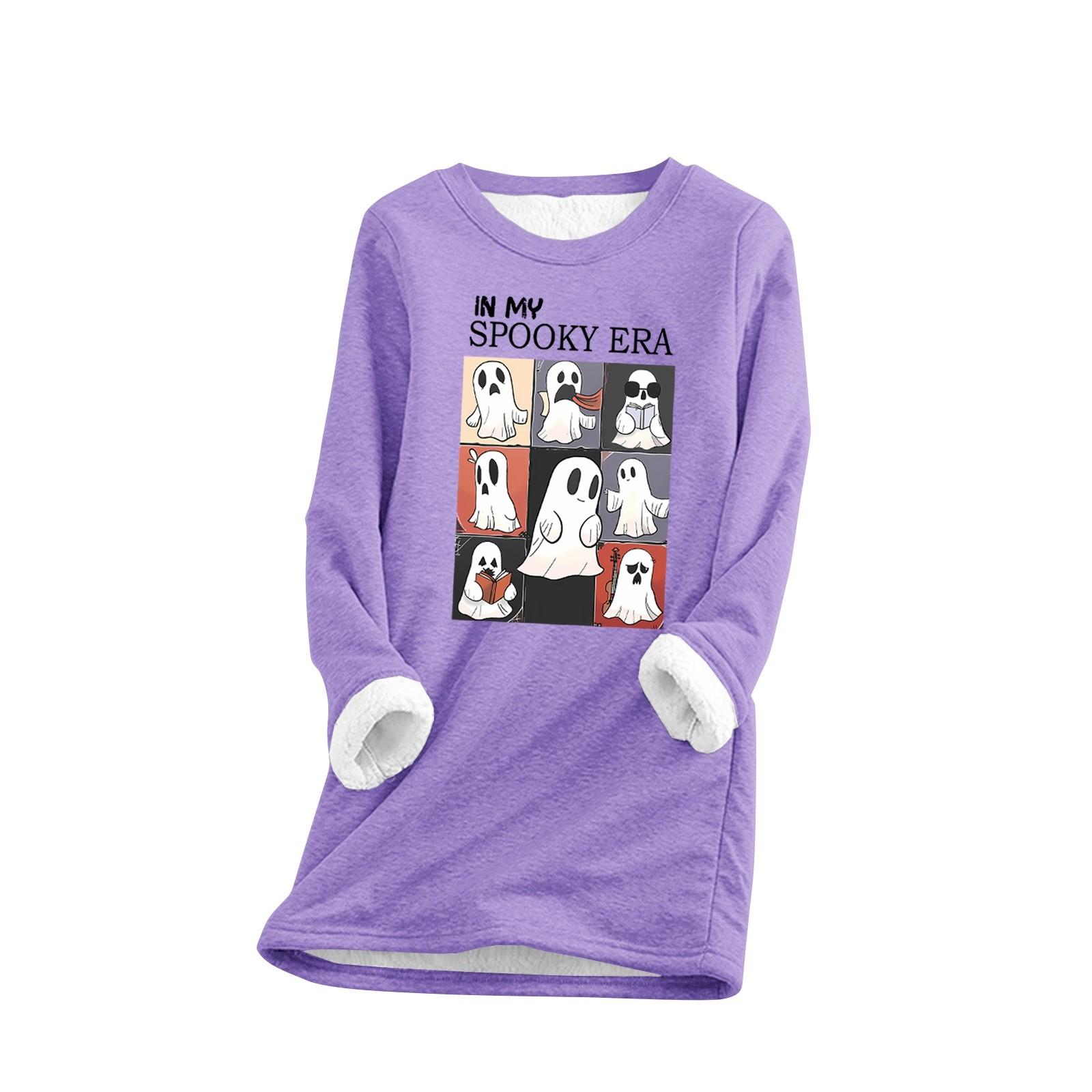 

Женский круглый вырез с принтом Хэллоуина, утолщенный плюшевый кашемировый теплый длинный топ L фиолетовый