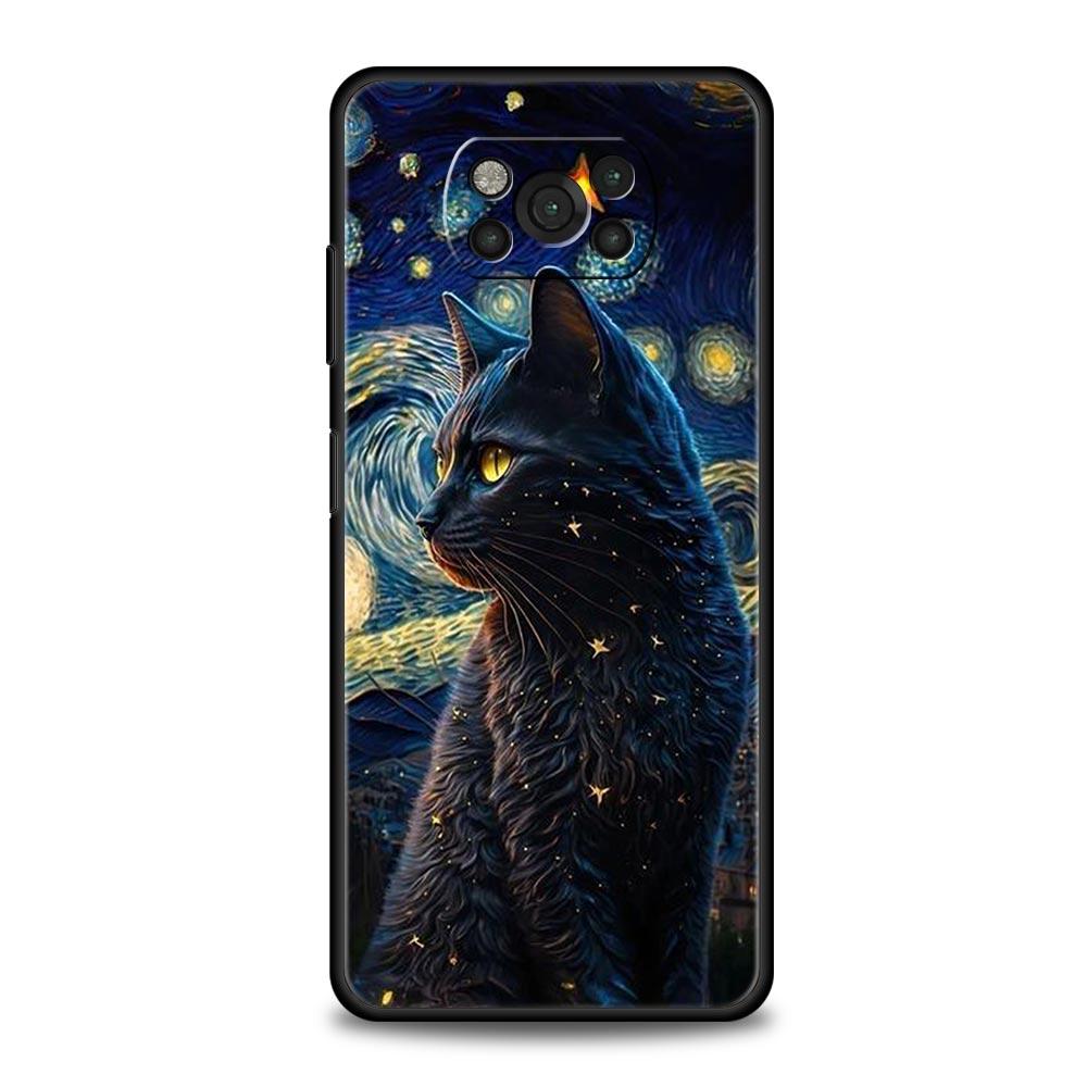 Black Cat Cartoon Cute Phone Case For For Xiaomi Poco X5 Pro X4 X3 NFC F5 Pro F4 F3 GT M5 M4 Pro 5G M3 C51 C50 C55 Soft Cover