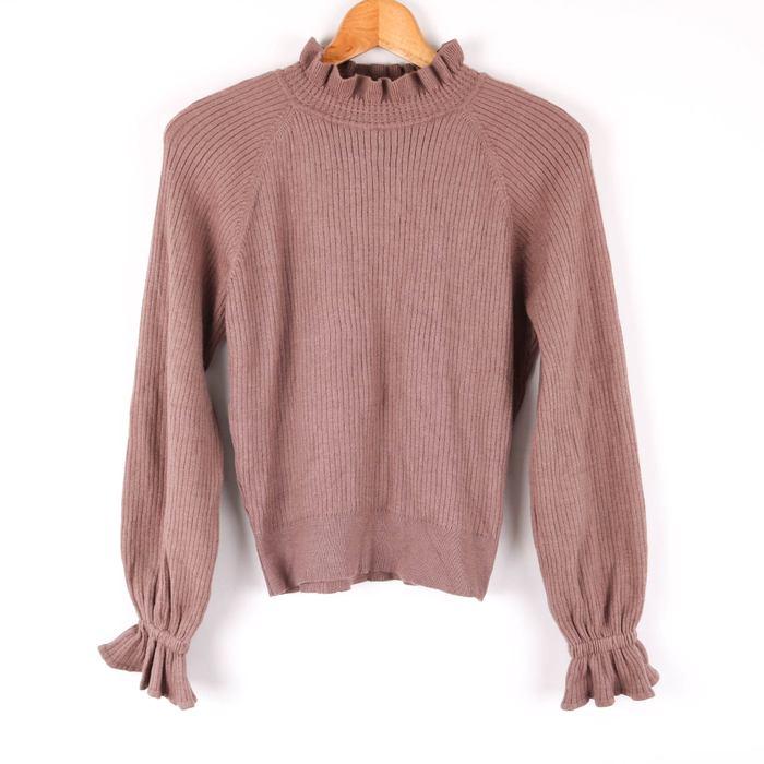 Grail Knit Sweater Long Sleeve Ribbed Plain Tops Women s L Size Gray GRL [Used]