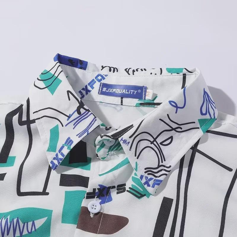 New 2023 Men's Ice Silk Breathable Short-Sleeve Korean Trendy Print Beach Shirt