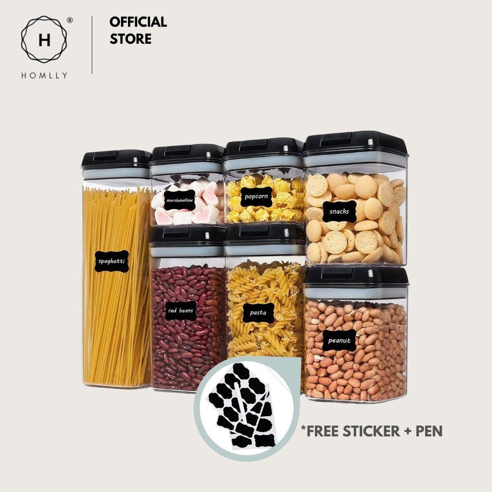 Homlly Uno 7 pieces BPA Free Air Tight Food Cookie Storage Cereal  Plastic Containers Set (Free Label Stickers)