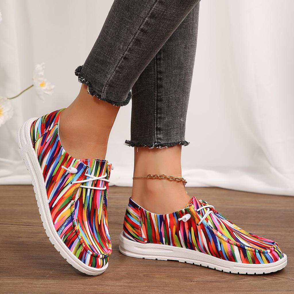2024 neue Frauen Regenbogen Leinwand Schuhe Herbst Neue Casual Täglichen Damen Flache Schuhe Runde Kappe Multi Farbe Drucken Lace Up turnschuhe