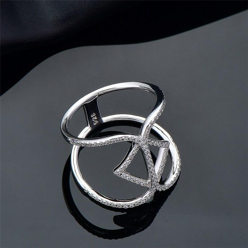 925 Sterling Silver Simple Geometric Stackable Rings For Women With Round Crystal Cz Fashion Accessories Fine Jewelry