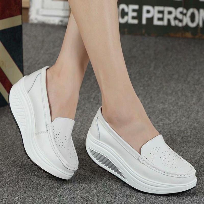 Women Fashion Casual Solid Slip On Wedges Thick Bottom Platform Work Shoes Comfortable Summer Office Ladies Footwear