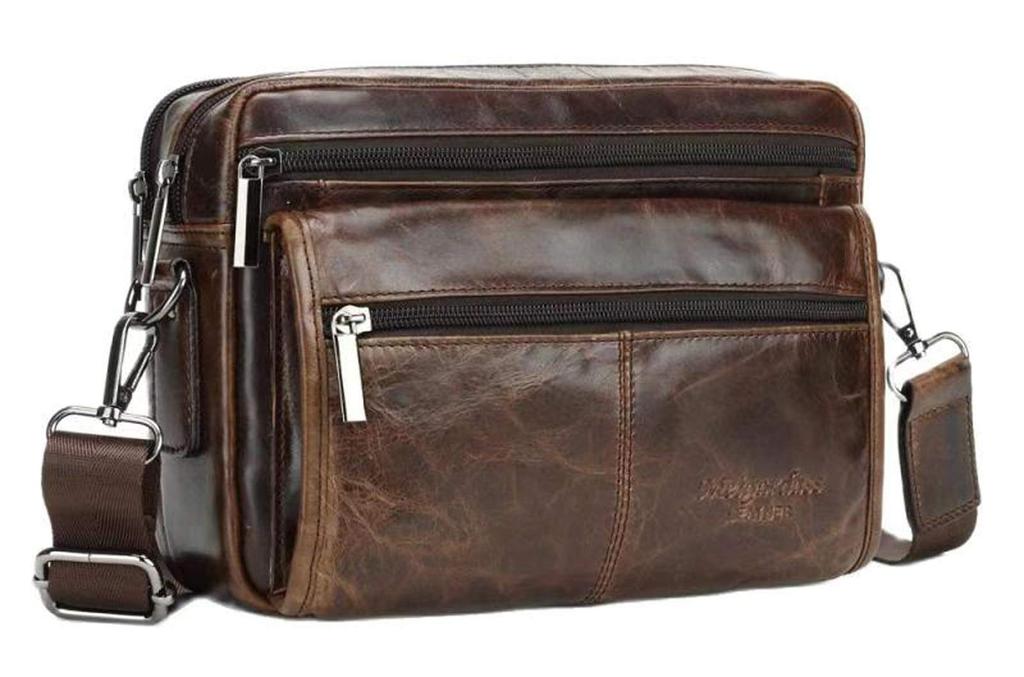 Meigardass Genuine Leather Mini Shoulder Horizontal Shoulder Messenger Crossbody Practical for Formal and Commuting Men's Bag, Pouch, Pouch, Bag, Bag,