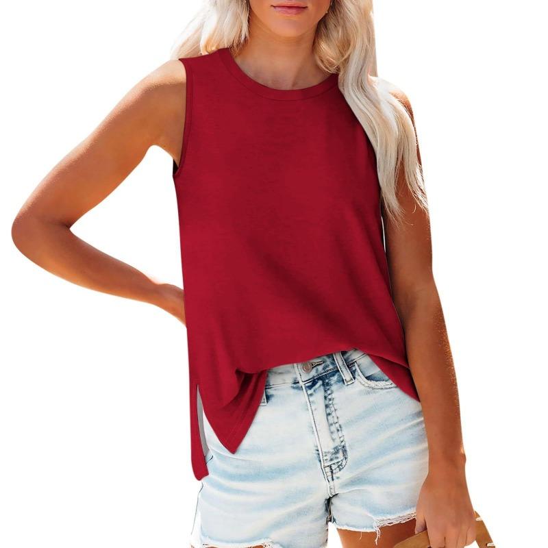 IHUASU Women's Fashion Casual Solid Color Print Sleeveless +O Neck Blouses & Shirts