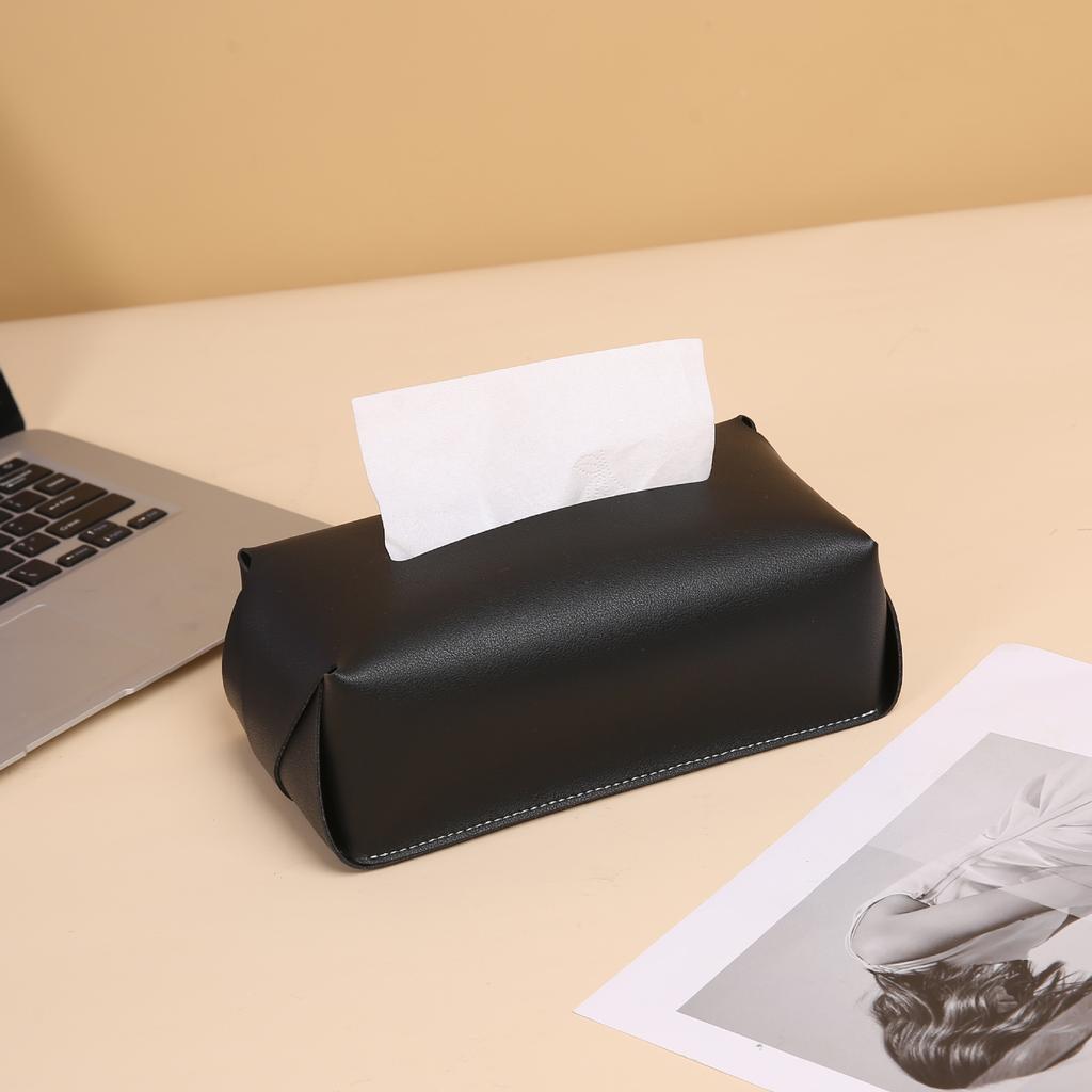 PU Leather Tissue Box Cover Rectangular Soft Surface Durable Construction for Home Office Car Use Easy Refill Design with Protective Bottom Base