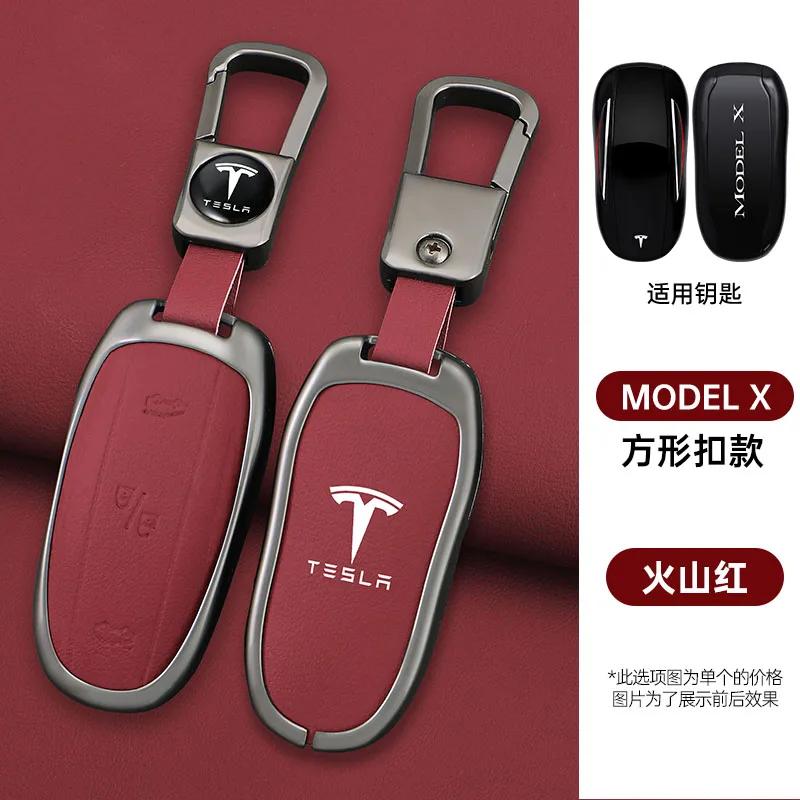 Samolepka na auto 2025 Nová Tesla Slitina zinku Kůže Klíčenka do auta Chytrý dálkový ovladač Pouzdro Kryt Taška Držák Pro Tesla Model X Model M Pro