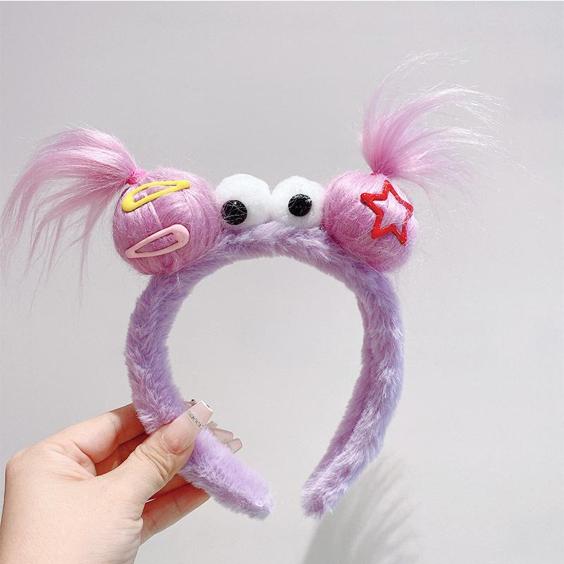 New Funny Plush Ugly Doll HairBand Female Winter Cute Cartoon Face Wash Hairband Hair Hoop Korean Girl Hair Grotto Headband