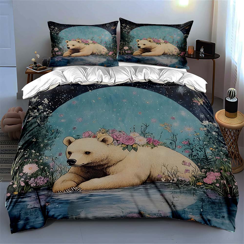 Blumen Eisbär. Bettwäsche Bettbezug-Sets Bettbezüge Kissenbezüge Geschenke (1 * Bettbezug 2 * Kissenbezüge, ohne Bettdecke)