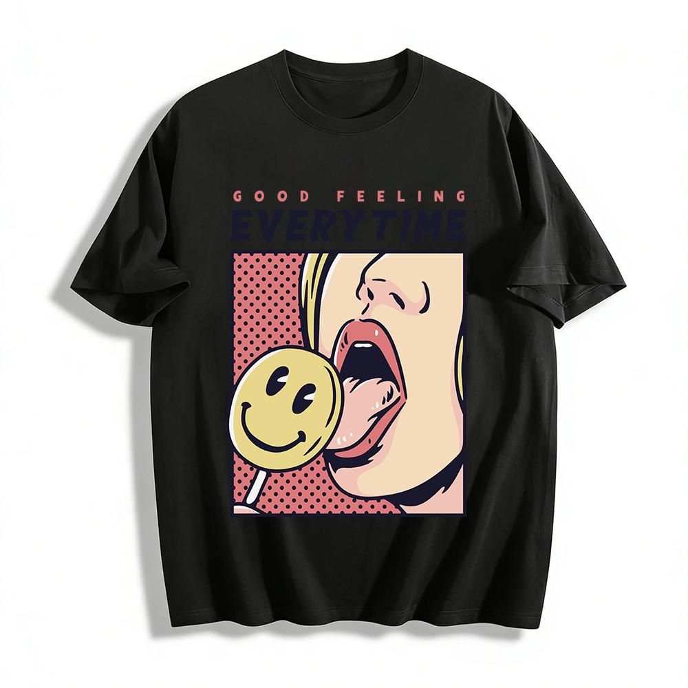 

Pop Art Style Fun Smiley Print Tshirt Trendy Casual Versatile Top Pure cotton T-shirt 6XL