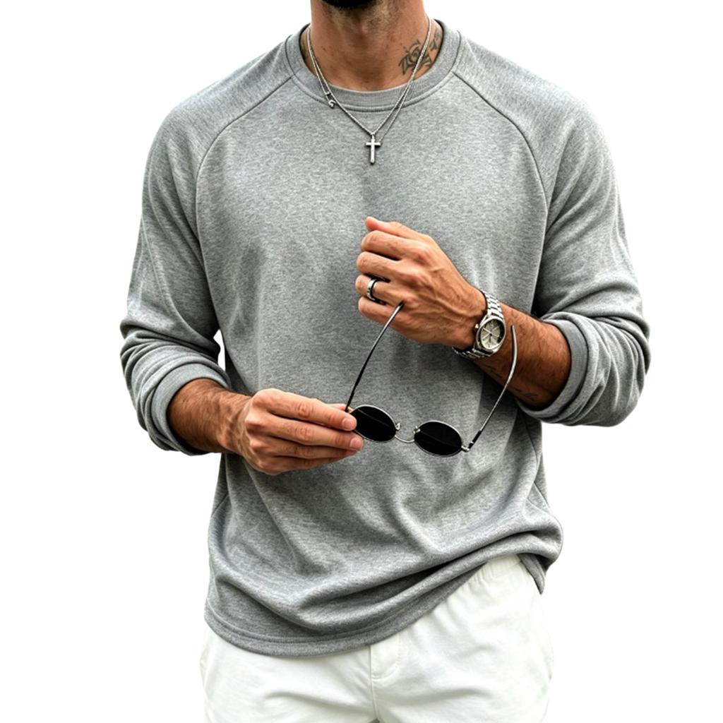 Men's Vintage Raglan Long Sleeve Crewneck T-Shirt Casual Base Layer Top for Everyday Wear