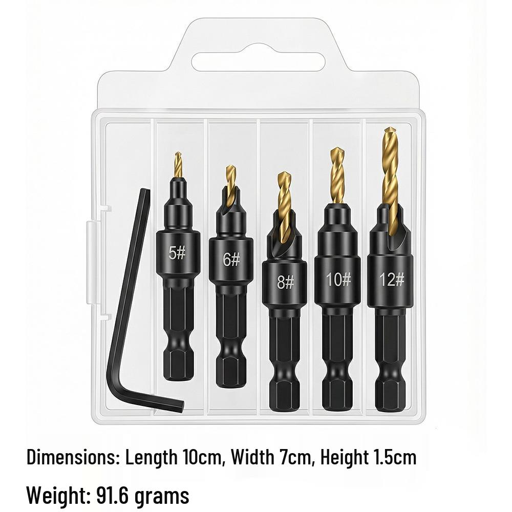 Adjustable Woodworking Countersink Drill Bit Set - Hex Shank, Fast Chip Removal & Hole Opener.