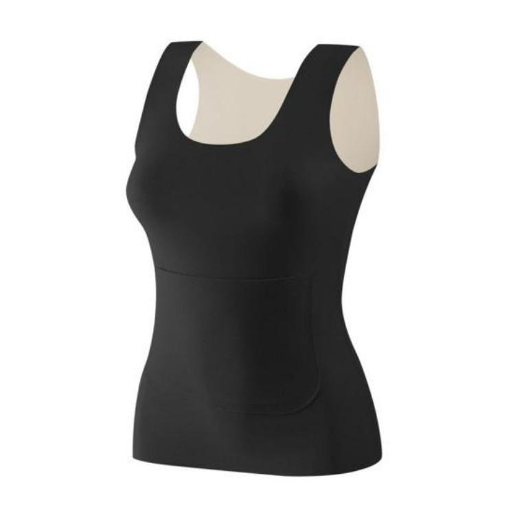 Women Winter Sleeveless Thermal Tank Top Basic Double Layer with Square Neck Warm Camisole Front and Back Pockets