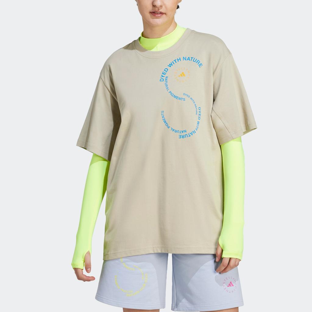 adidas X Stella McCartney Co-Branded Sportswear T-Shirt mit Buchstabenprint Unisex Oberteile Gelbgrün IA7710
