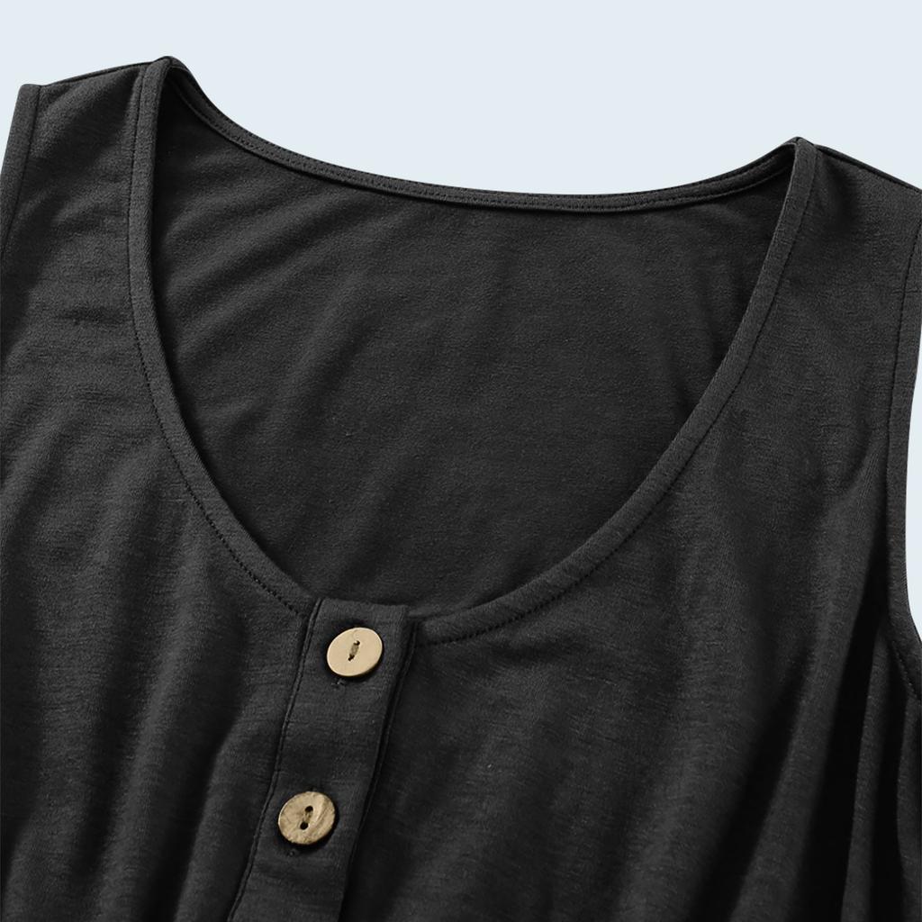 Women's Casual Sleeveless Button Down Dress Summer Elastic Waist A-Line Swing Tank Dresses
