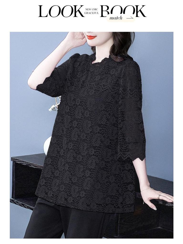 2025 Frühling/Sommer Koreanische Spitze Freizeit-Top - Übergröße Temperament Shirt für Frauen mittleren Alters