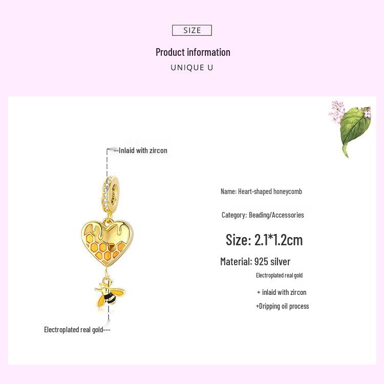 Yinziyun s925 Silver Love Honeycomb Beads: Gold-Plated Bee, Openable Trendy DIY Jewelry Accessory