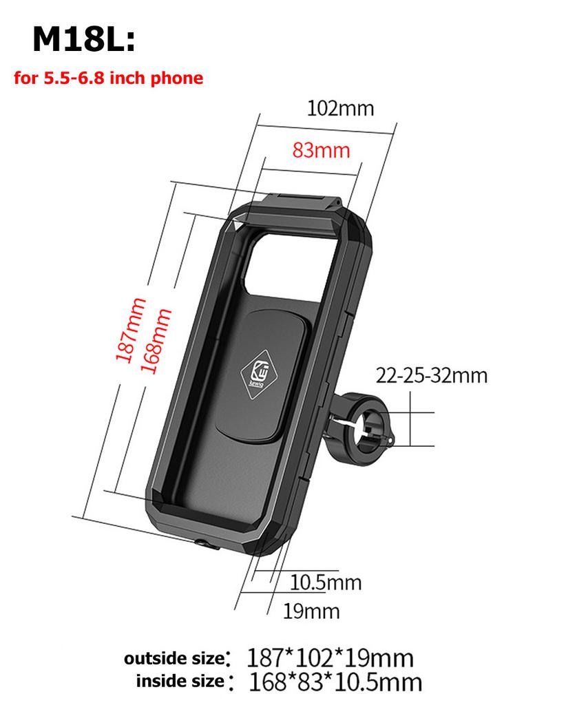 Black Motorcycle Bike Handlebar Phone Case Holder Stand Touch Screen Waterproof