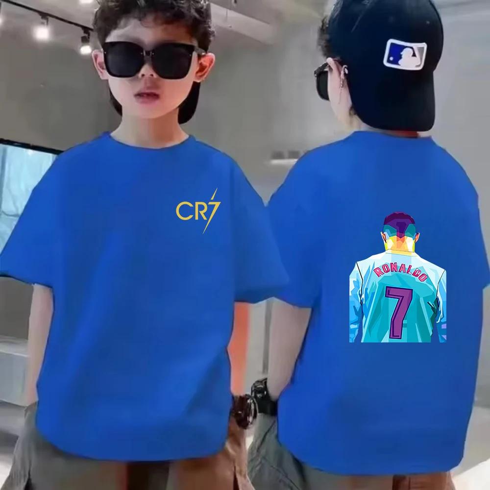 Sommar Bomull Barn T-shirt CR7 Ronaldo Andningsbar Pojke Vardaglig Mode Kortärmad Barn Idol Kläder Sport Baby T-shirt Toppar