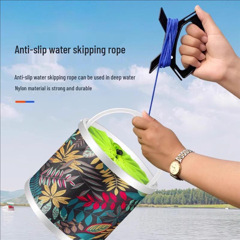 Multi-Functional Foldable Fishing Bucket with Rope & Anti-Jump Net for Live Fish