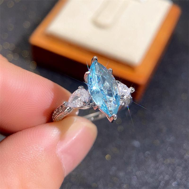 Light Blue Marquise Zircon Copper Wedding Ring for Women