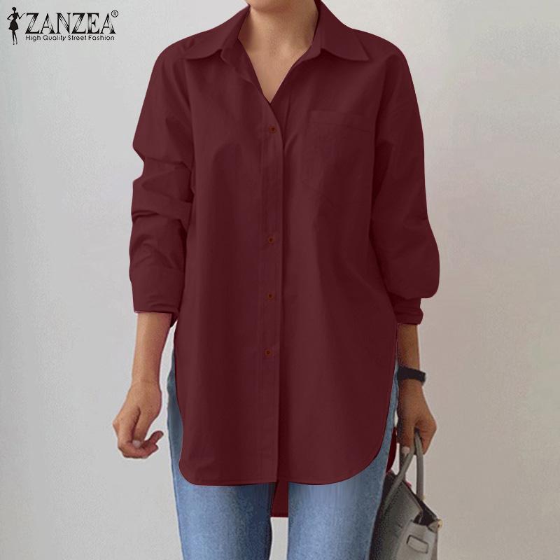 ZANZEA Women Turn Down Collar Loose Casual Long Sleeve Button Blouse