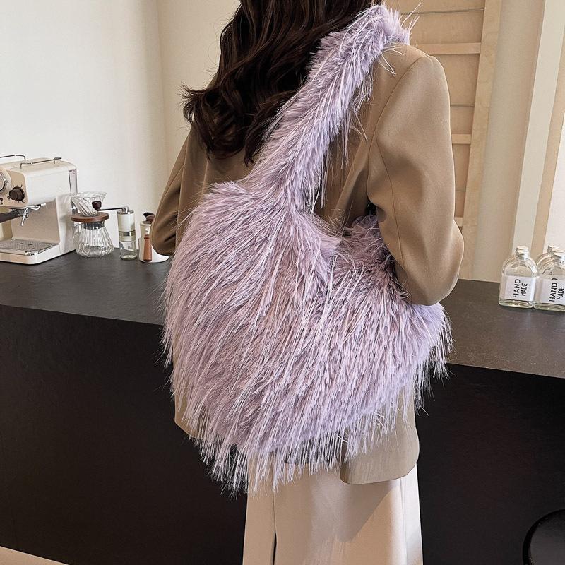 Autumn and Winter New Casual Wool Bag Large Capacity Tote Bag Fashion One Shoulder Armpit Bag Handbag Plush Bag
