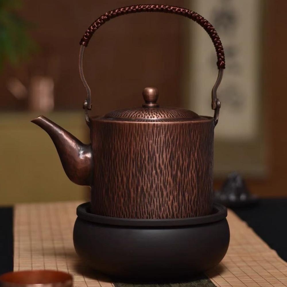 Handcrafted Boiling Kettle Copper Handheld Retro 1 L Water Kettle Thickened Handle Home Use Water Offering Kettle Butter Tea Pot