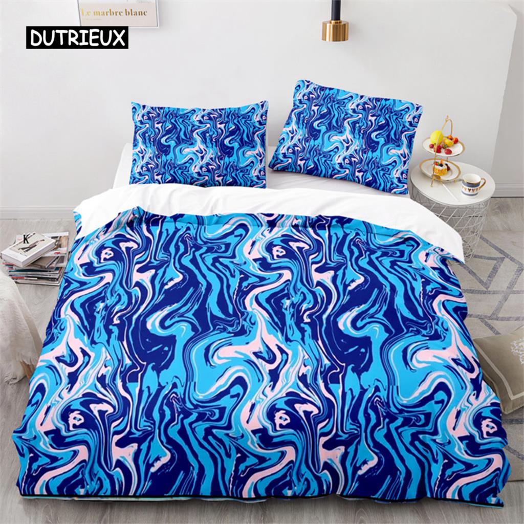 Colorful Marble Printed Pattern Bedspread Cover Package Microfiber Geometric Art Abstract Bed Cover Package King Dimension Queen Size For Girls Kids