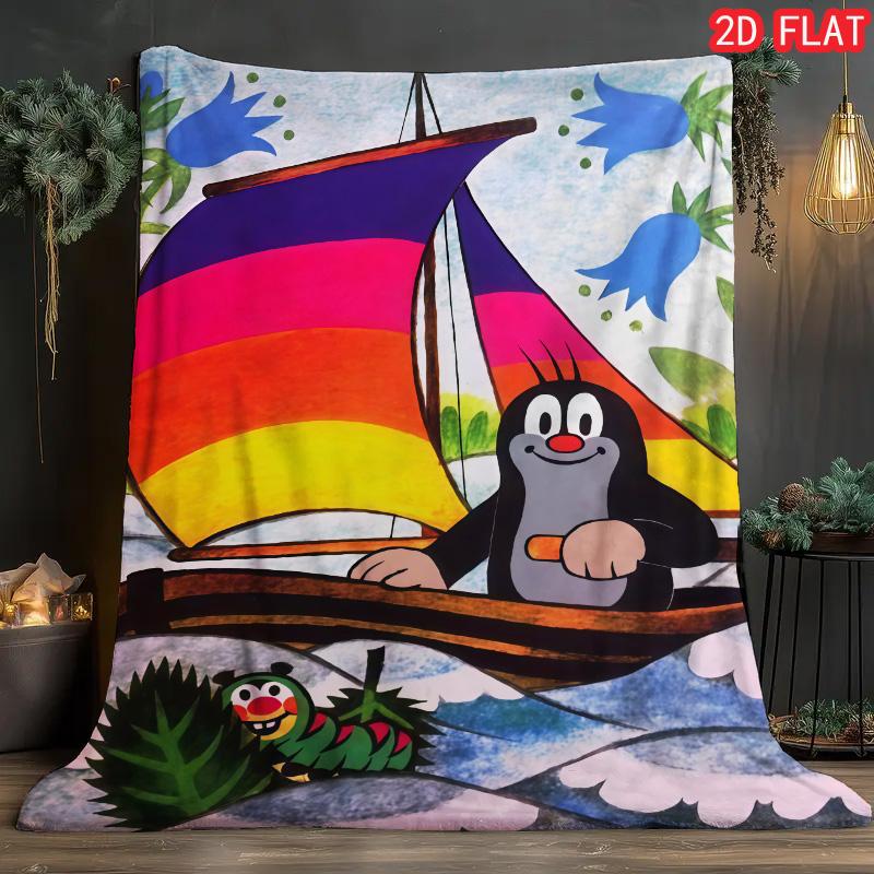 

Krtek The Little Mole Sailboat Flannel Blanket, Kids Cartoon Throw for Bed Sofa 80cm x 120cm