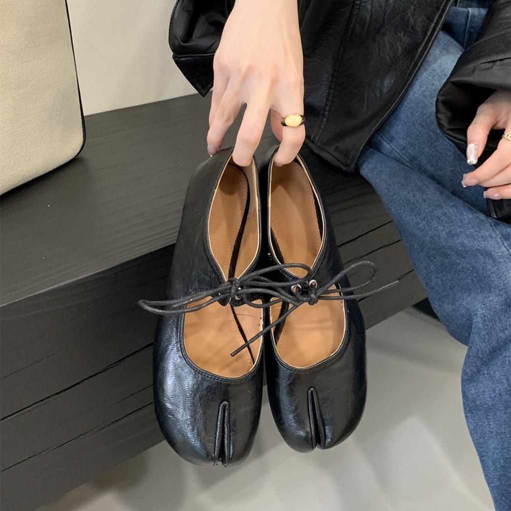 Fashion Bailamos Autumn Women Split Toe Flats Fashion Slip On Ballet Shoes Soft Flat Heel Mary Jane Shoes Outdoor Casual Single Shoes