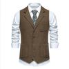 Vintage Herren Einreiher Taschen Anzugweste Tweed Stoff Jacquard Weste Formelle Revers Slim Fit Weste Lässige Businessjacke