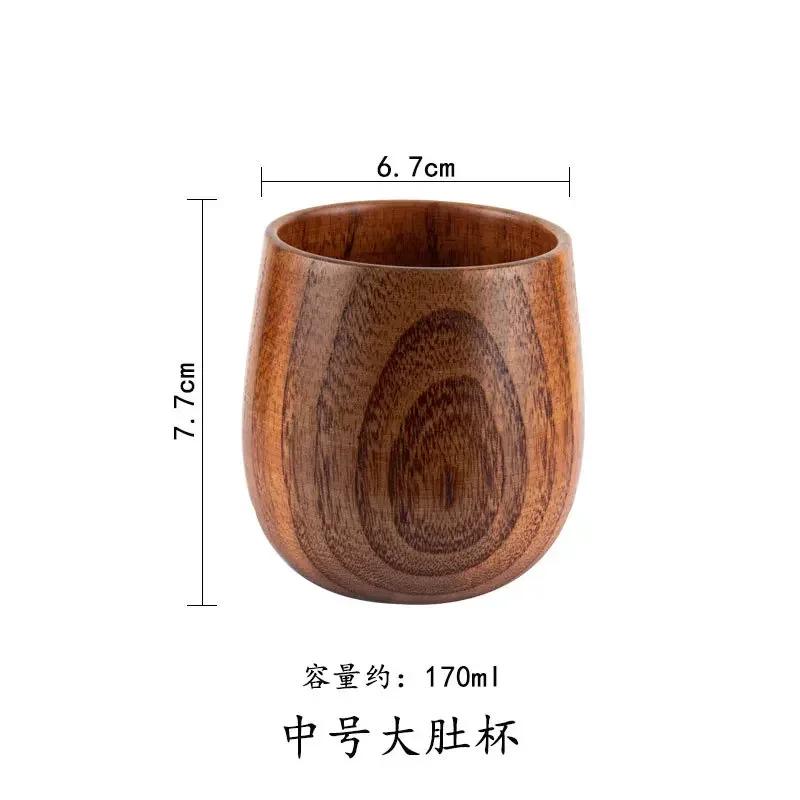 Copos de Madeira Barrigudos Estilo Japonês Copo para Leite Água com Alça Caneca para Café Cerveja Chá Feito à Mão Natural Cozinha Bar Copos para Bebida