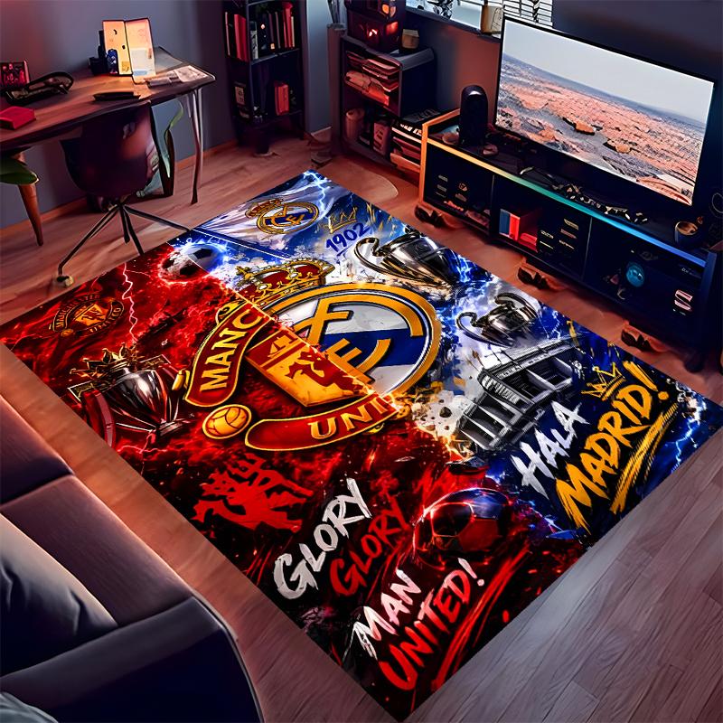 1pc Football Club Logo Print Area Rug - Soft,Washable Non-Slip Indoor Mat for Office Chairs,Living Room,Home Office Decorative Rug