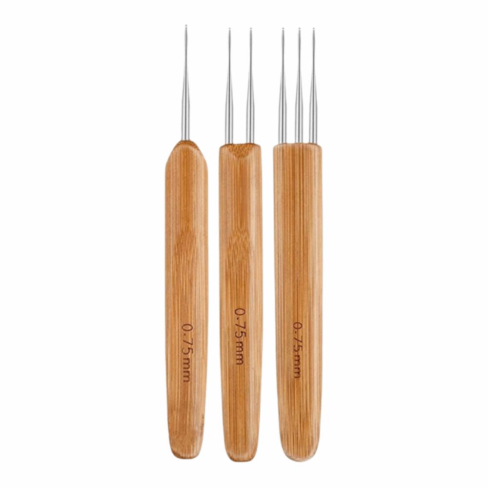 3/6Pcs Bamboo Grip Hair Loc Tool 1/2/3 Head Crochet Needles DIY Sewing Accessories