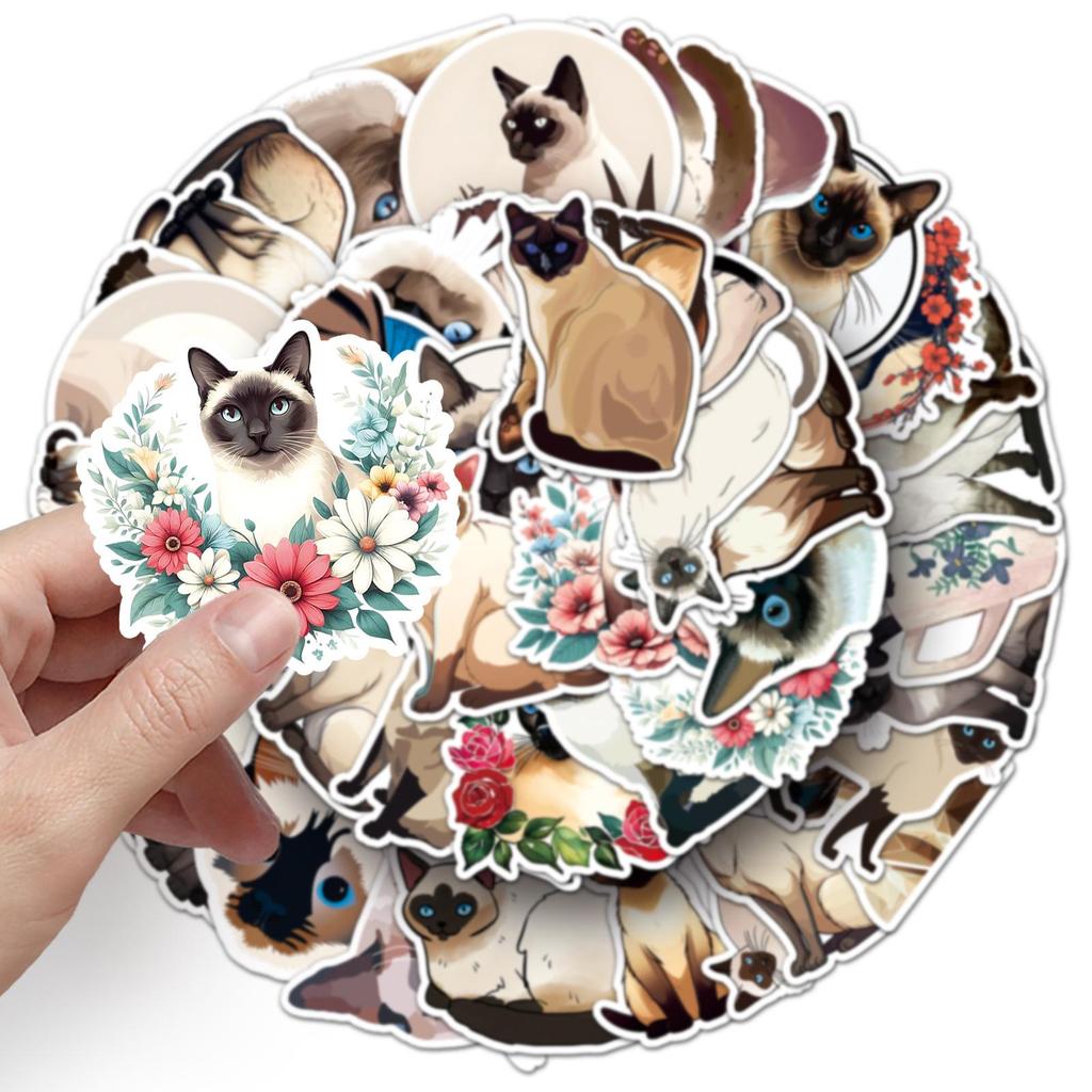 50 Cute Siamese Cat Stickers: Waterproof, Cartoon Pet Decorations for Cups and Journals