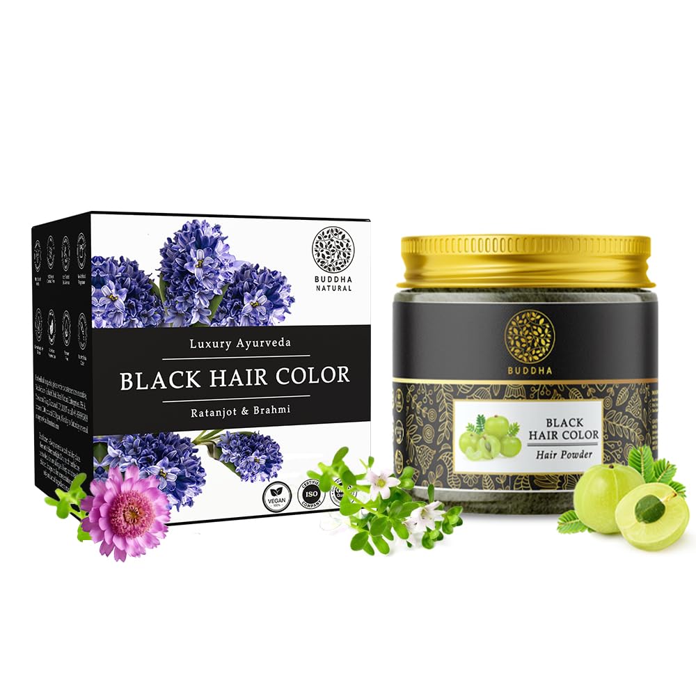 Buddha Natural Black Hair Color Powder (50 Gram) - Plant Based Natural - Instant, No Ammonia. Get Natural Black Color Free from Harsh Chemicals