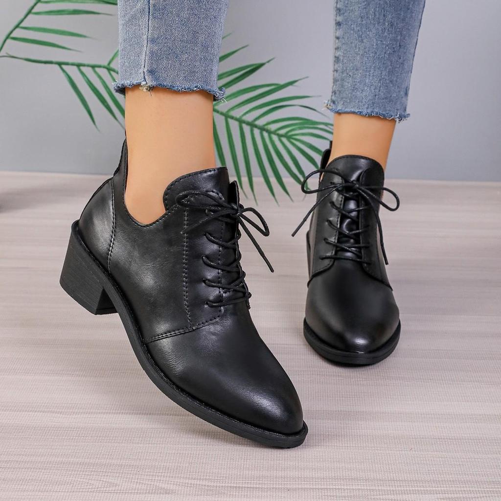 Autumn Winter Short Tube PU Leather Martin Boots For Women Cross-Border Large Size Slope Heel Chelsea Boots 35-43