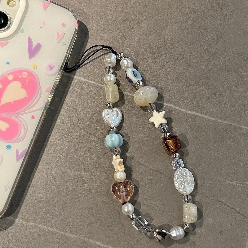 Fashion Mobile Phone Chain White Star Pendant Beaded Telephone Lanyard Cellphone Hanging Rope For Women Jewelry
