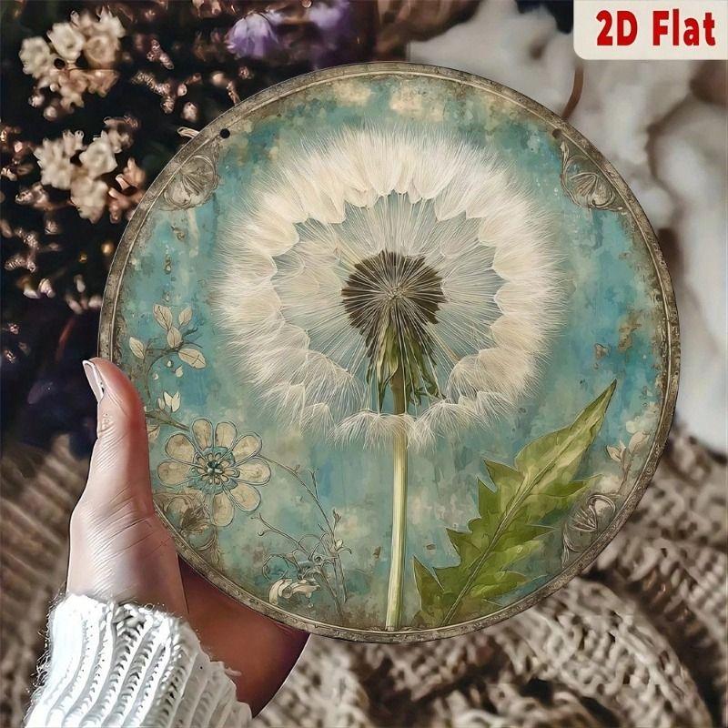 Round Metal Wall Art Dandelion Rustic Decor for Living Room