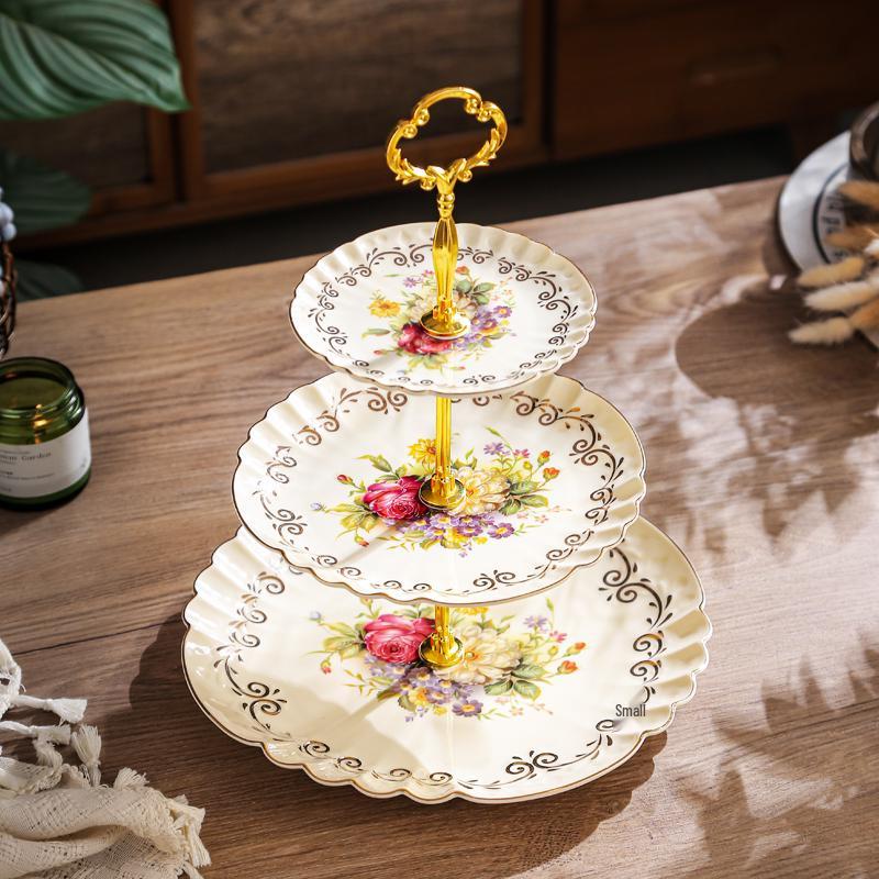 Ceramic Three-Tier Pastry Stand: English-European Style Fruit Bowl, Cake, Candy, and Snack Plate for Afternoon Tea.