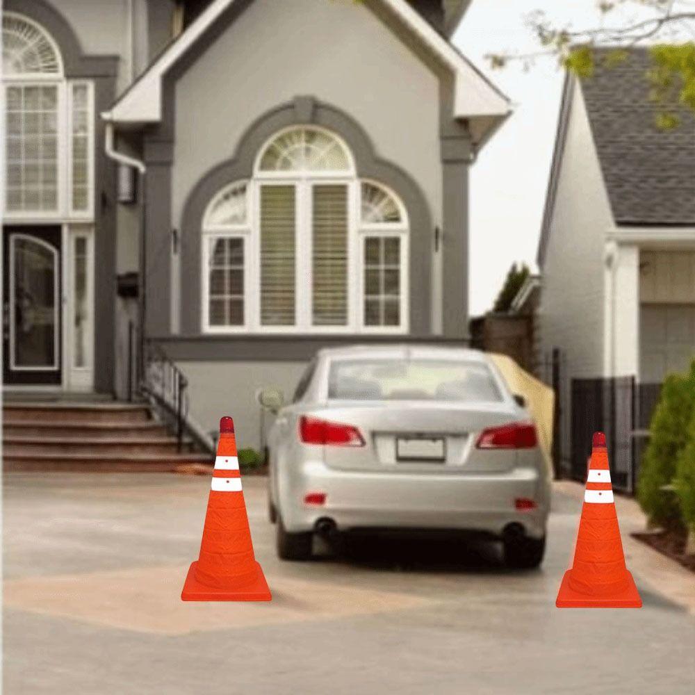 Foldable Design LED Light Reflective Cone Orange Color Reflective Traffic Cone  Road Safety