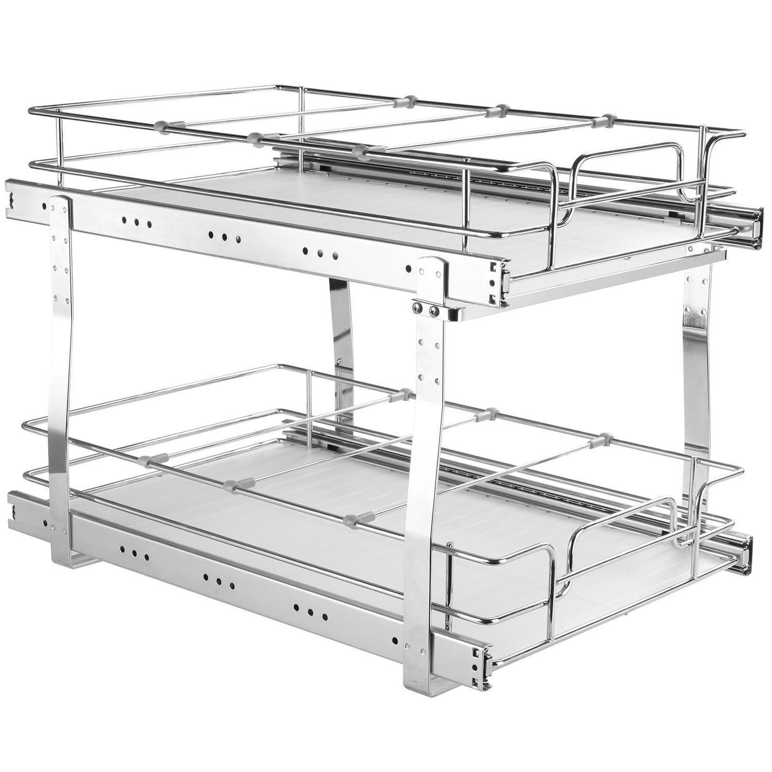 2-stufiger Ausziehbarer Schrankorganizer, 33 cm B x 53 cm T, Robuste Ausziehbare Speisekammerregale, Verchromte Stahl-Ausziehschubladen, Schiebeschubladen-Aufbewahrung für