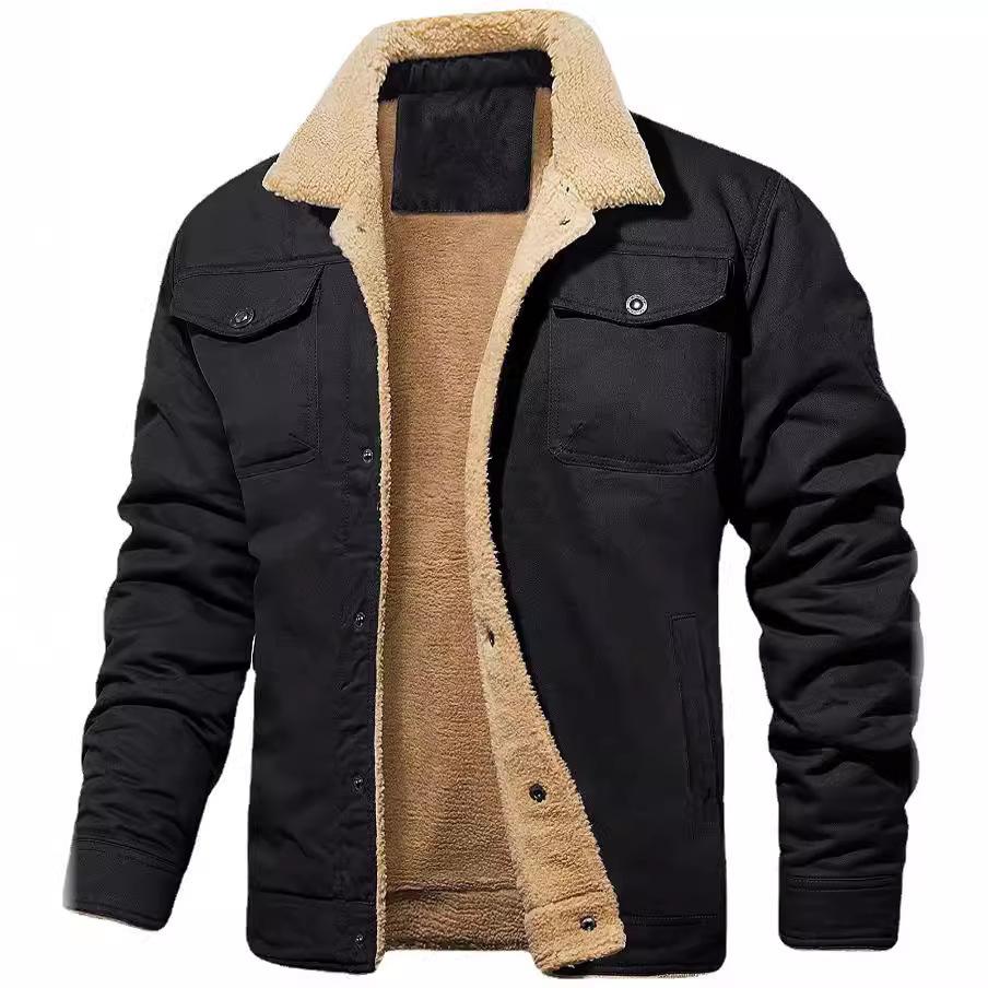 Fashion Fleeced Jacket for Men Solid Color Thick Warm Outwear Tops Quality Autumn Winter Casual Coats Black Men's Jackets